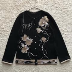 レオナール カーディガン 花柄 ラインストーン ビーズ カシミヤ シルク