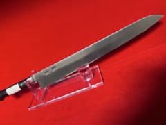 00513 包丁　保勝　津軽打刃物　筋引　特殊鋼　星空飛ぶ波紋　箱付　未使用品 00513 包丁 保勝 津軽打刃物 筋引 特殊鋼 星空飛ぶ波紋 箱付 未使用品