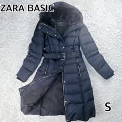 ZARA BASIC ダウンコート フェザー ベルト ボア付 ロング 黒 S - メルカリ