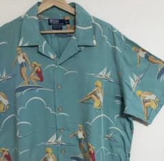 激レアサーフ柄90s ポロ ラルフローレン 開襟 オープンカラー アロハ