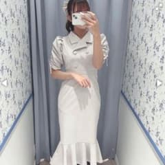 evelyn 開襟マーメイドワンピース ライトグレー ブルー - メルカリ