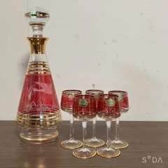希少】ボヘミアガラス リキュールグラス 5客 ＆ デキャンタ セット