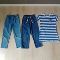 キッズ服 3点セット サイズ130cm 青のサムネイル