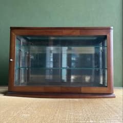 Wooden glass display case, horizontal, 2 tiers, for antiques and collectibles.