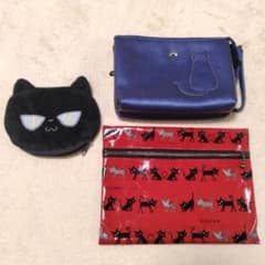 ねこ 黒猫 ネコ柄 ポーチ 3個セットのサムネイル