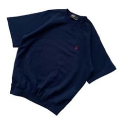 美品 ラルフローレン 半袖 スウェット ワンポイントロゴ ネイビー 古着