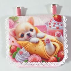 1点のみ♥移動ポケット♥可愛い 犬 ピンク レース♥大きめ ポーチ♥発達障害のサムネイル