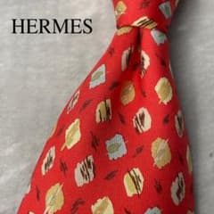 美品 HERMES エルメス アート ドット柄 水玉柄 ネクタイ レッド 赤