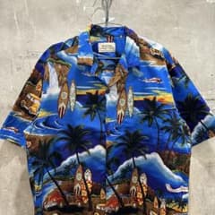 KAISOU かりゆし シャツ アロハシャツ M 青 魚と葉の柄 | Shop at 