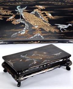 螺鈿 金蒔絵 花鳥孔雀図 花台 飾台 平卓 香炉台 盆栽台 漆芸 古美術 骨董品 螺鈿 金蒔絵 花鳥孔雀図 花台 飾台 平卓 香炉台 盆栽台 漆芸 古美術