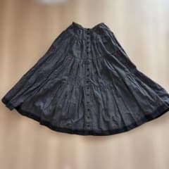 黒　フレアスカート　レース　前ボタン　ブラック ペチコート