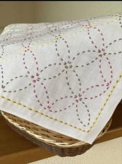 刺し子花布巾七宝つなぎ