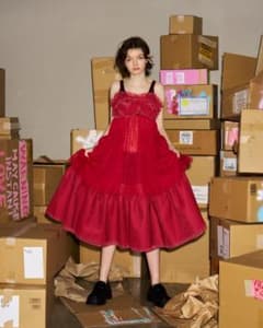 新品未使用】POPPY ボリュームフリルキャミワンピース レッド あさぎー