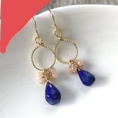 ラピスラズリとつぶつぶサンストーンピアスのサムネイル
