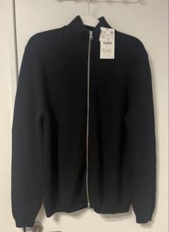 ZARA【新品タグ付未使用品】ジップアップドライバーズニット ブラックXL美品のサムネイル