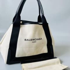 BALENCIAGA ネイビーカバスM キャンバス ポーチ付き ハンドバッグ 