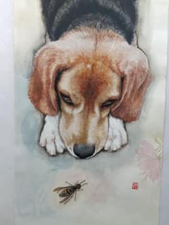 ビーグル犬と蜂 水彩画 アート作品のサムネイル