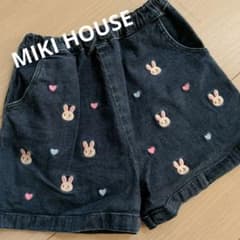 キッズ デニム ハーフパンツ ウサギ ハート 刺繍のサムネイル