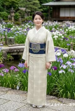 【着物・帯セット＊】手織りの単衣紬　あやめの手織り八寸帯　正絹 着物・帯セット＊】手織りの単衣紬 あやめの手織り八寸帯 正絹 - メルカリ