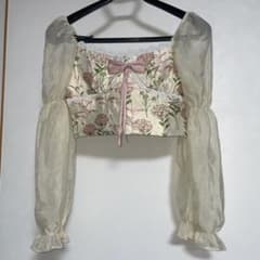 花柄刺繍 シアーパフスリーブ トップスのサムネイル