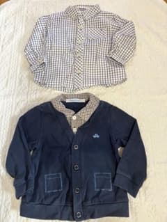 familiar ネイビー カーディガンとチェック柄シャツセットのサムネイル