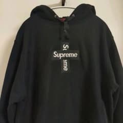 現行タグ 希少 XL Supreme クロスボックスロゴ フードパーカー 黒