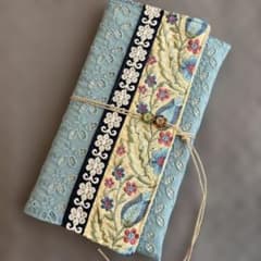 御朱印帳入れ♡インド刺繍リボン♡くすみブルーのサムネイル