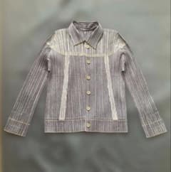 イッセイミヤケ プリーツプリーズ デニム転写ジャケット サイズ3