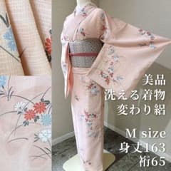 美品 洗える着物 絽 夏着物 裄65 M 単衣 ピンク 蝶 浴 - メルカリ