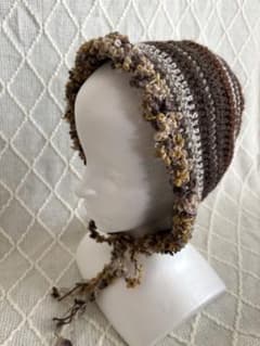 ハンドメイド ニット帽 ボンネット ブラウン系 フード帽 バラクラバのサムネイル