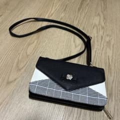 お財布ショルダーバッグ チェック柄 ブラック ホワイト - メルカリ