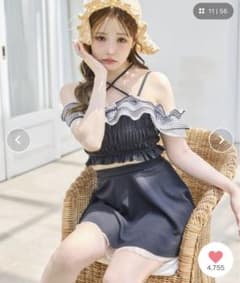 ナイスクラップ swimwear/フリルトップス+ミニスカート 水着 黒 - メルカリ