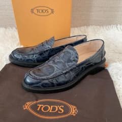 新品✨ TOD'S トッズ ペニーローファー クロコ型押し 紺 24cm 箱付き