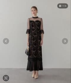 Leja フラワーレースドットストーンチュールIラインワンピースドレスのサムネイル