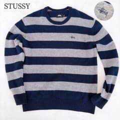 STUSSY ステューシー ボーダー ニット セーター ウール ネイビー 