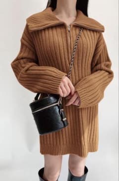 GRL ハーフジップリブニットワンピース