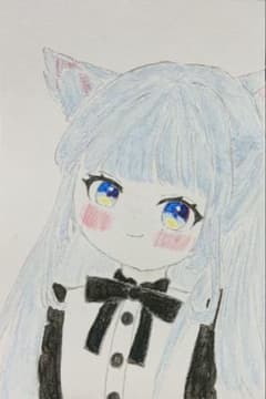 s*1様 【一点物】オリジナル手描きイラスト　アナログイラスト　猫耳女の子　空の ファンアート 一点物 アナログ 猫耳 手描きイラストNo.1 - メルカリ