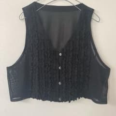 Black sheer vest, short length, frill, see-through.