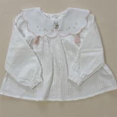 cottoli コトリ 90cm 長袖ブラウス うさぎ刺繍 襟付き 白 女の子