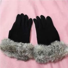 ★a.v.v ラビットファー 手袋★ ブラック M〜L 中古のサムネイル