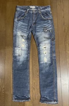 00s y2k archiveダメージ加工 スタッズ付き デニムパンツ