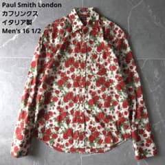 ポールスミスロンドン 総柄シャツ 42 赤 バラ柄 イタリア製 カフリンクス仕様 ポールスミスロンドン 総柄シャツ 42 赤 バラ柄 イタリア製