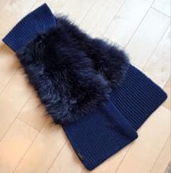 美品❣️】GUCCI ネイビー ニットマフラー ファー付き（m） - メルカリ