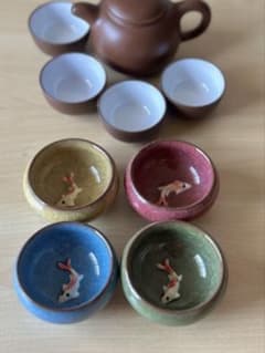 猫*描様 茶器セット ティーポット 魚モチーフ ぐい呑み 煎茶碗のサムネイル