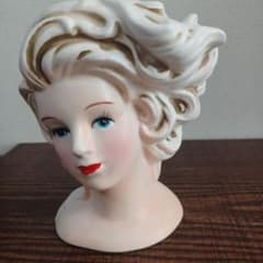 ビンテージ レディヘッドベース 陶器製置物花瓶 乳白色の美しい女性の