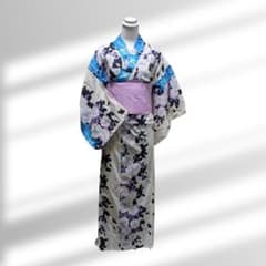 レディース 浴衣 花柄 ホワイト ブルー パープルのサムネイル