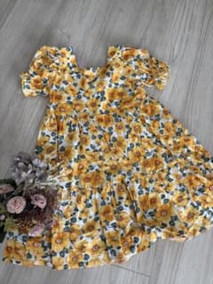 キッズ 半袖 ワンピース 花柄 イエロー 110cmのサムネイル