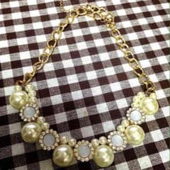 着画あり：新品未使用 パール×ストーン  ゴージャスネックレスのサムネイル