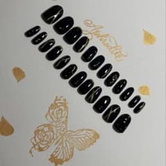 【Aphrodite】ブラック系ラメ ゴールドライン 星座ネイルチップセットのサムネイル