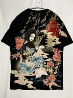 抜刀娘/凛 夕涼み半袖Tシャツ/オーバーヴィジュアルプリント/金ラメ/和柄/着物のサムネイル